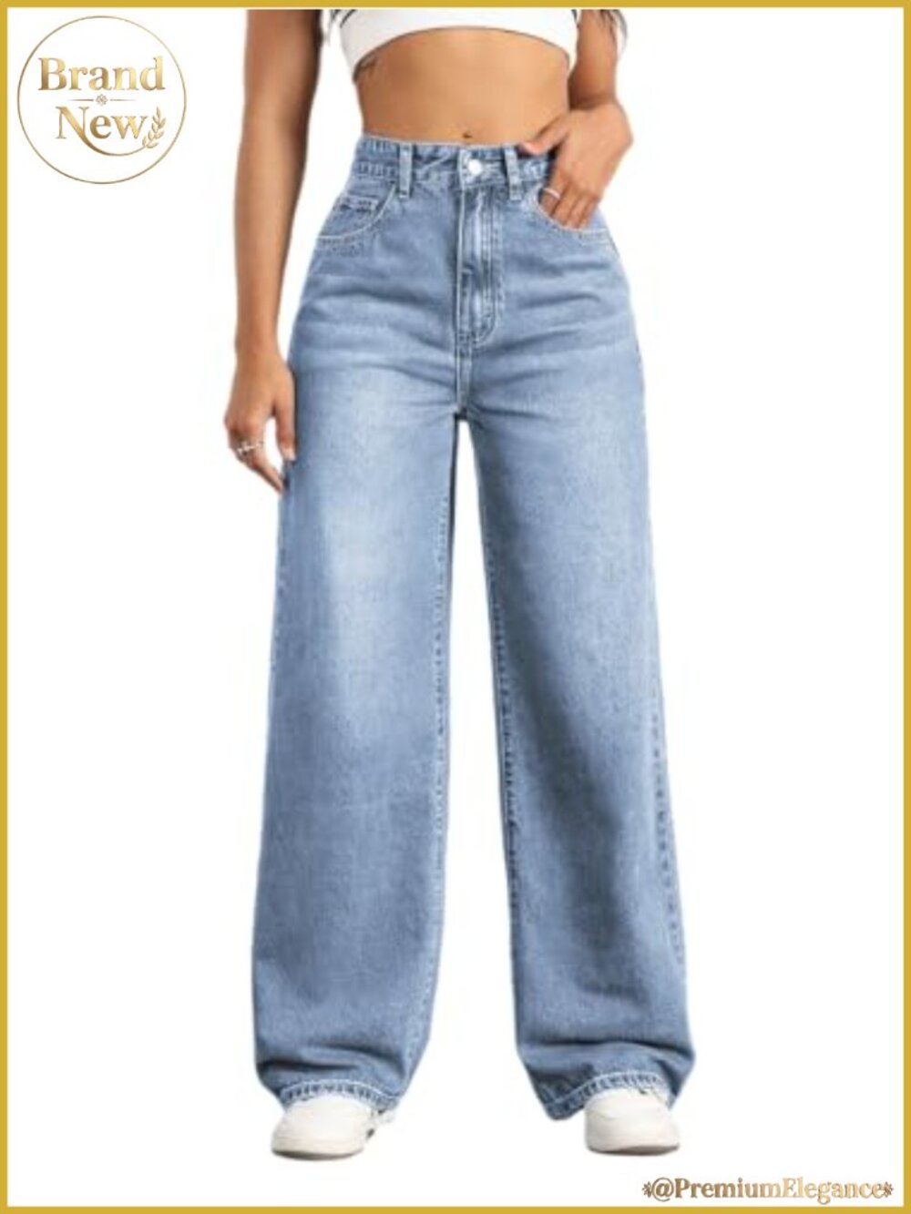 High Waisted Wide Leg Jeans for Women Stretchy Baggy Denim Pants